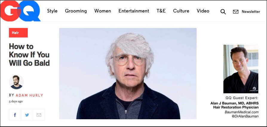 Article: How To Know If You Will Go Bald W/ Gq Guest Expert Dr Alan Bauman Gq How To Know If You Will Go Bald - Dralanbauman