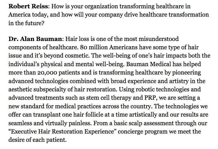 Press Release: Dr. Alan Bauman Among Forbes &Quot;10 Ceos Transforming Healthcare In America&Quot; Press Release: Dr. Alan Bauman Among Forbes &Quot;10 Ceos Transforming Healthcare In America&Quot; - -