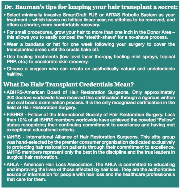 Article: Hair Transplant Dos And Donts Dr. Alan Bauman'S Tips For Keeping Your Hair Transplant A Secret